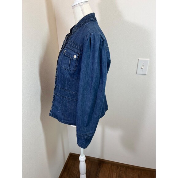 Dressbarn Woman's Ruffle Long Sleeve Denim Jacket With Front Pockets Size Large - Picture 7 of 9
